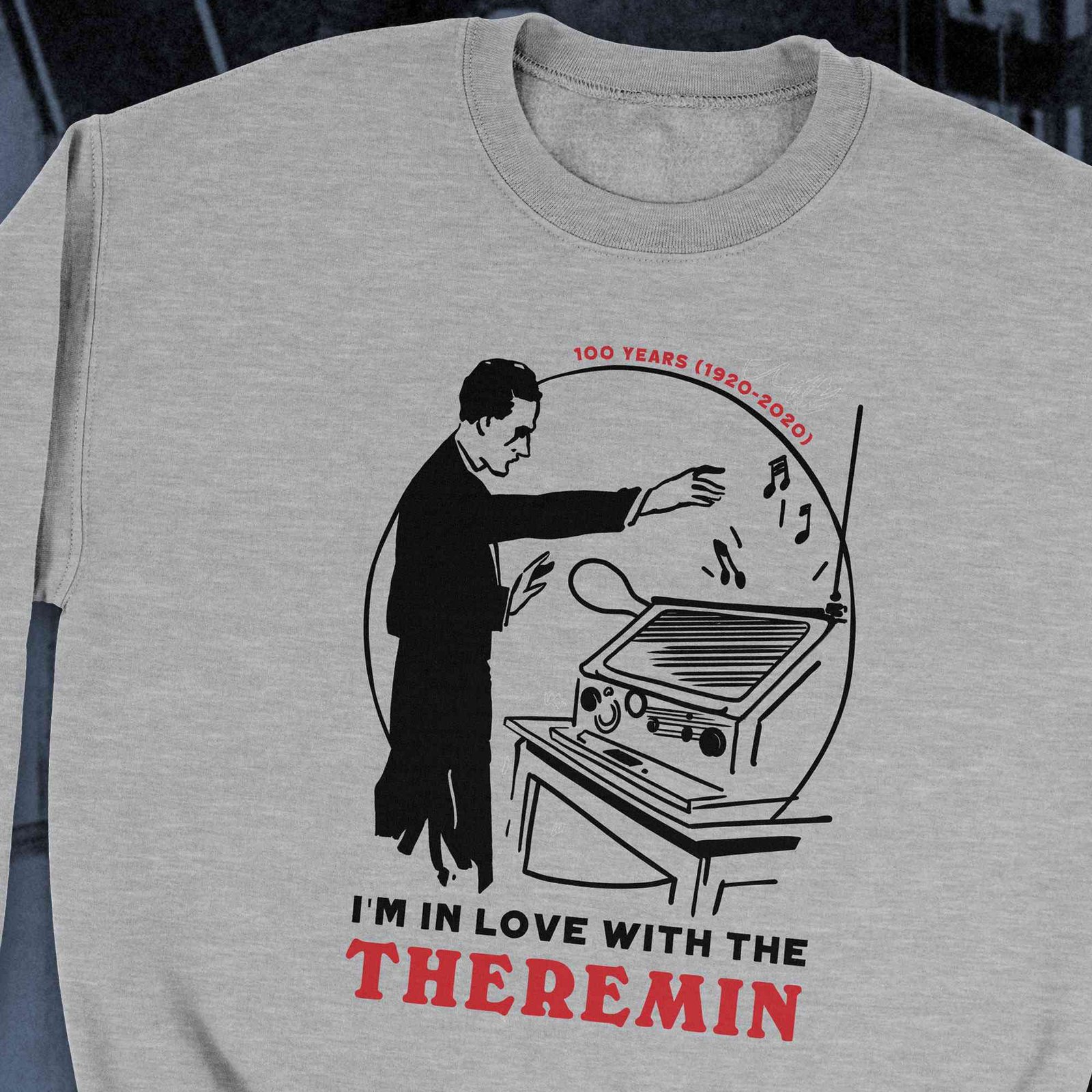 I m in love with the theremin Gildan 18000 Sport Grey Zoom