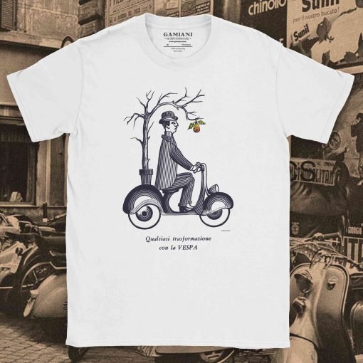 Vespa Longanesi T Shirt Gildan 64000 White Front