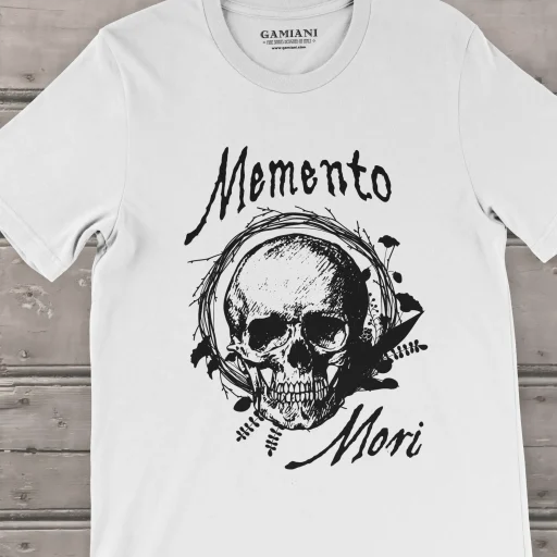 Memento Mori BellaCanvas 3001 Detail Front White